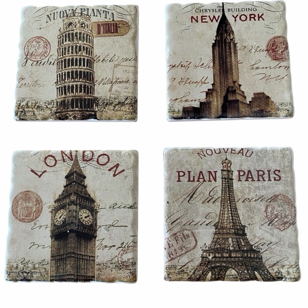 Vintage Cityscape Coasters Set